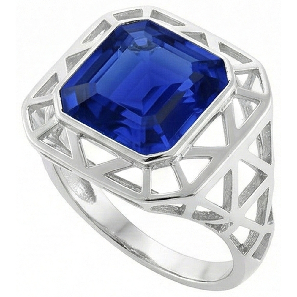 Asscher Solitaire Men's Ring 2.50 Carats Srilankan Sapphire Bezel Set