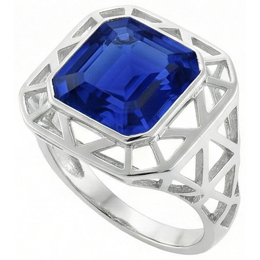 IGI CERTIFIED Asscher Solitaire Men's Ring 2.50 Carats Srilankan Sapphire Bezel Set
