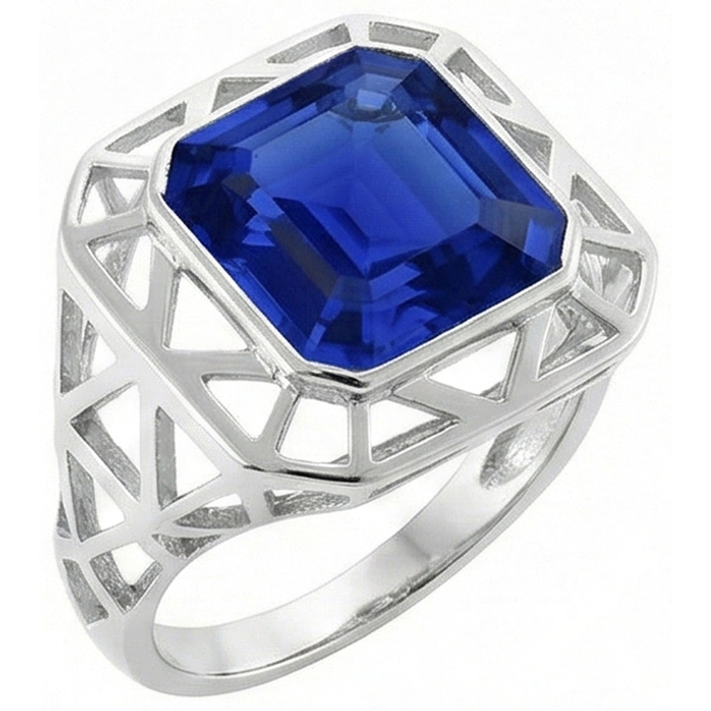Asscher Solitaire Men's Ring 2.50 Carats Srilankan Sapphire Bezel Set