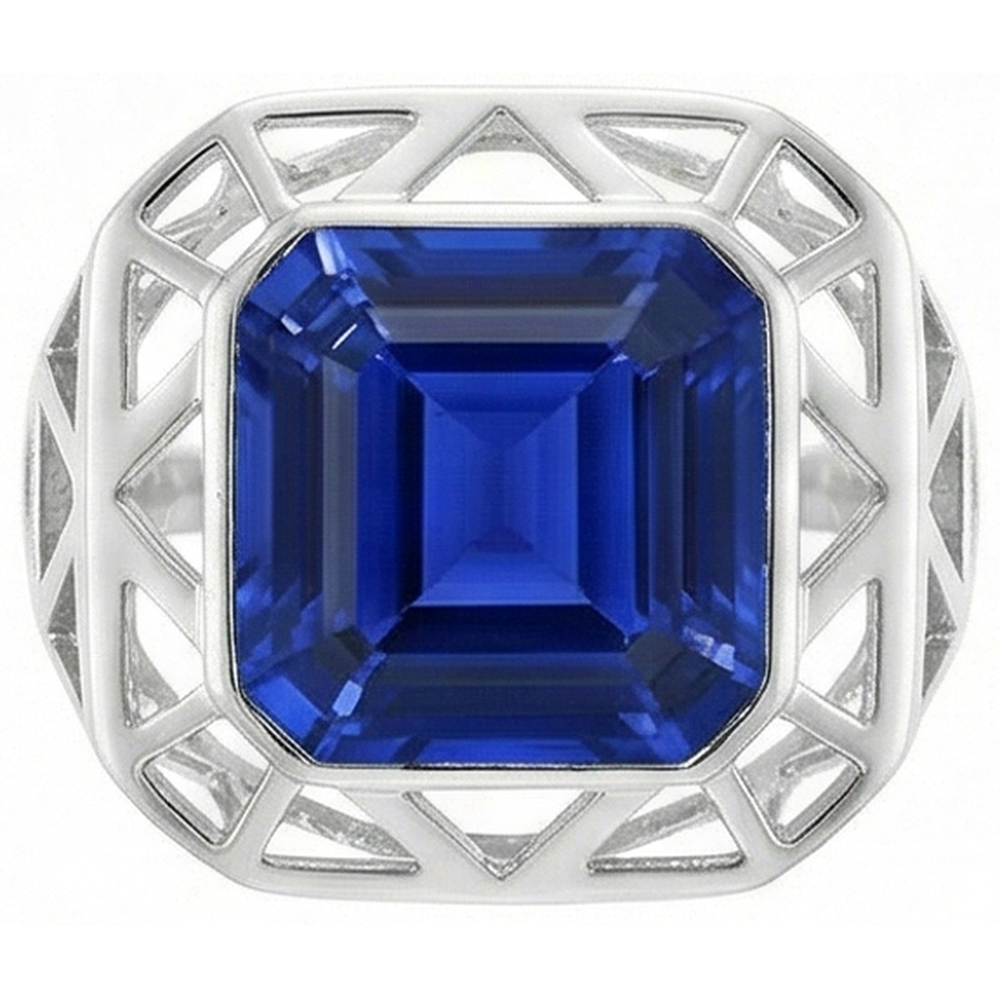Asscher Solitaire Men's Ring 2.50 Carats Srilankan Sapphire Bezel Set