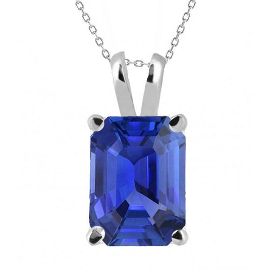IGI CERTIFIED Asscher Blue Sapphire Solitaire Pendant Gold Ladies Jewelry 5 Carats