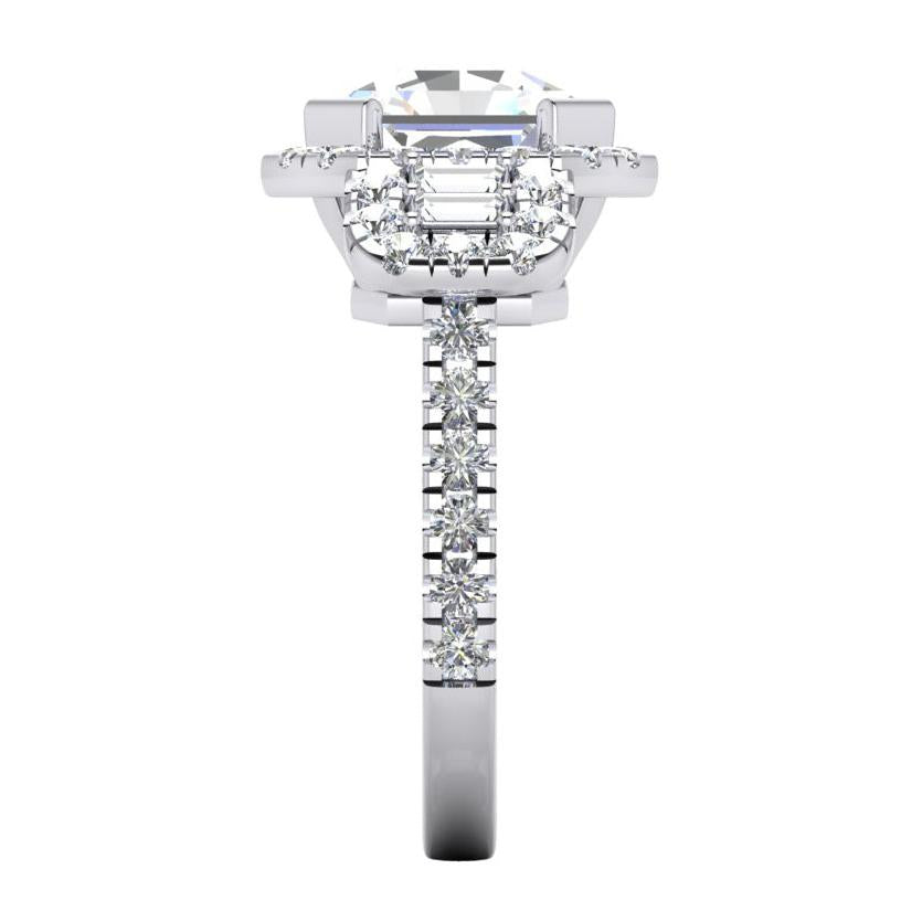 Asscher Cut With Accents Real Diamond Ring