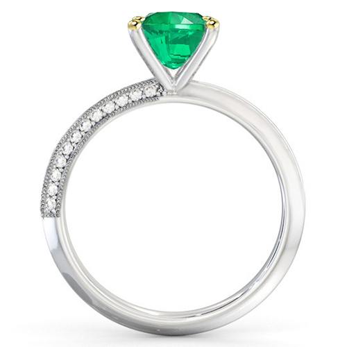 Asscher Green Emerald Diamond Ring Milgrain Design