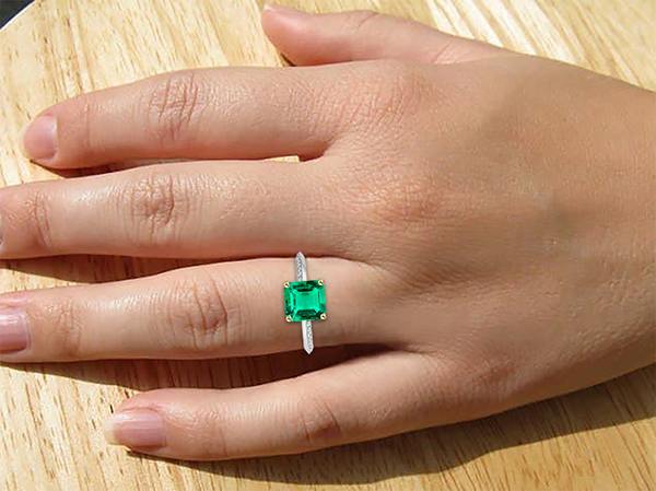 Asscher Green Emerald Diamond Ring Milgrain Design