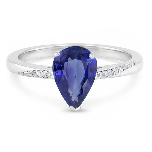 Authentic Royal Blue Sapphire Gemstone Ring 1.50 ct – 14K White