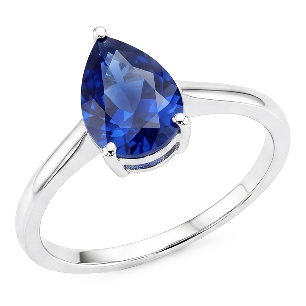 Authentic Royal Blue Sapphire Precious Stone Ring – 14K White