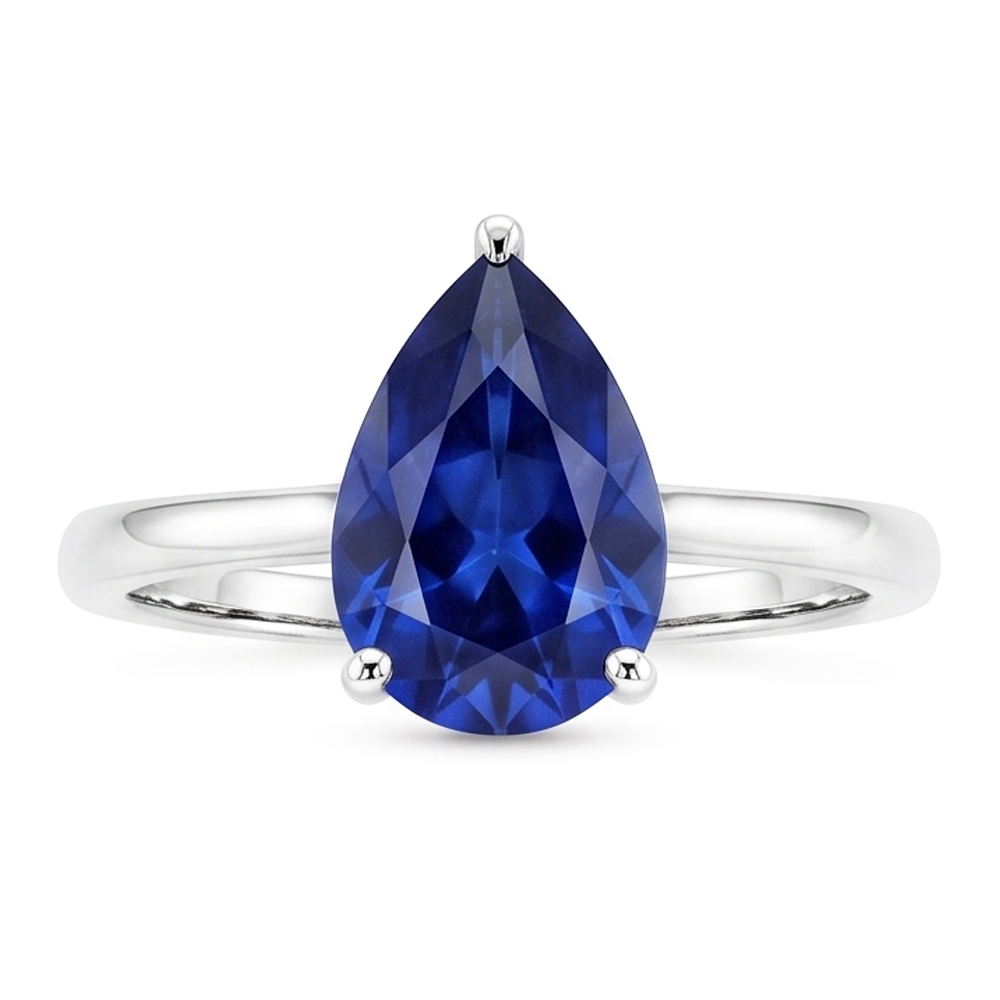 Authentic Royal Blue Sapphire Precious Stone Ring – 14K White