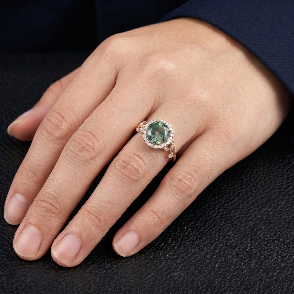 Authentic VVS Moss Agate Colored Stone Ring 2.0 ct