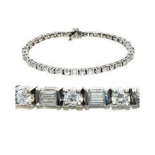 Baguette And Round Natural Diamond Tennis Bracelet Solid White Gold 9.50 Ct