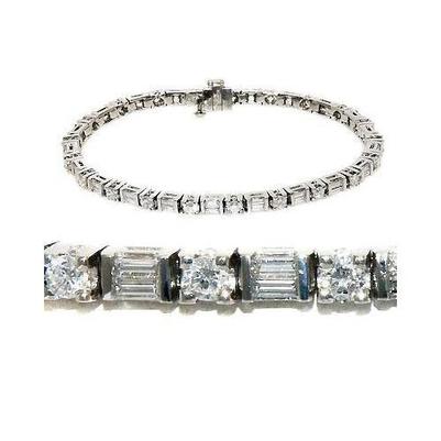 Baguette And Round Natural Diamond Tennis Bracelet Solid White Gold 9.50 Ct