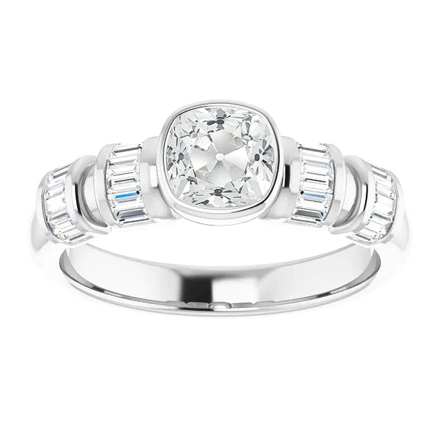 Baguette & Cushion Old Cut Real Diamond Wedding Ring Bezel Set 6.25 Carats