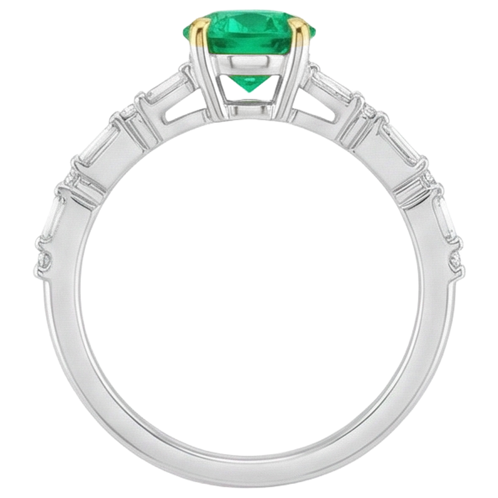Fine Emerald Round Cut Gemstone Ring in Two-Tone 14K Gold – alternate view