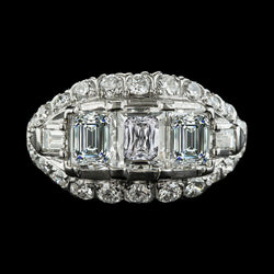 Baguette & Emerald Genuine Diamond Engagement Ring Antique Style 6.75 Carats