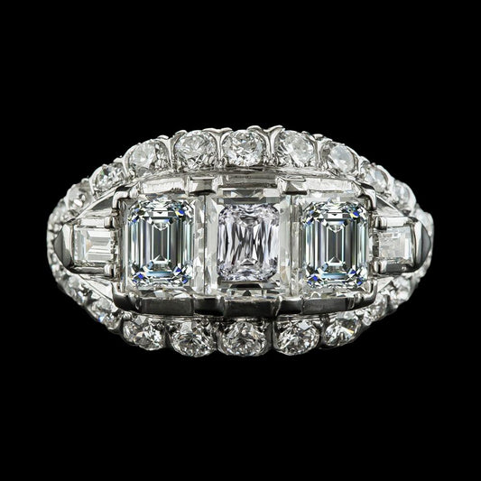 Baguette & Emerald Genuine Diamond Engagement Ring Antique Style 6.75 Carats