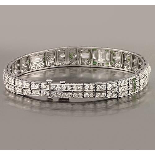 Baguette Emerald Real Diamond Bracelet 17.50 Carats White Gold 14K