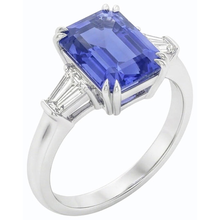 Baguette Natural Earth Mined Diamond 3 Stone Emerald Cut Blue Sapphire Ring 2.25 Carats
