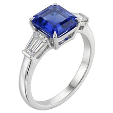 Baguette Natural Earth Mined Diamond 3 Stone Ring Asscher Cut Blue Sapphire 2.50 Carats