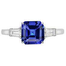 Baguette Natural Earth Mined Diamond 3 Stone Ring Asscher Cut Blue Sapphire 2.50 Carats