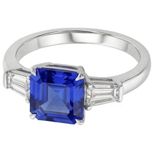 Baguette Natural Earth Mined Diamond 3 Stone Ring Asscher Cut Blue Sapphire 2.50 Carats