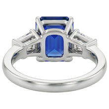 Baguette Natural Earth Mined Diamond 3 Stone Ring Asscher Cut Blue Sapphire 2.50 Carats