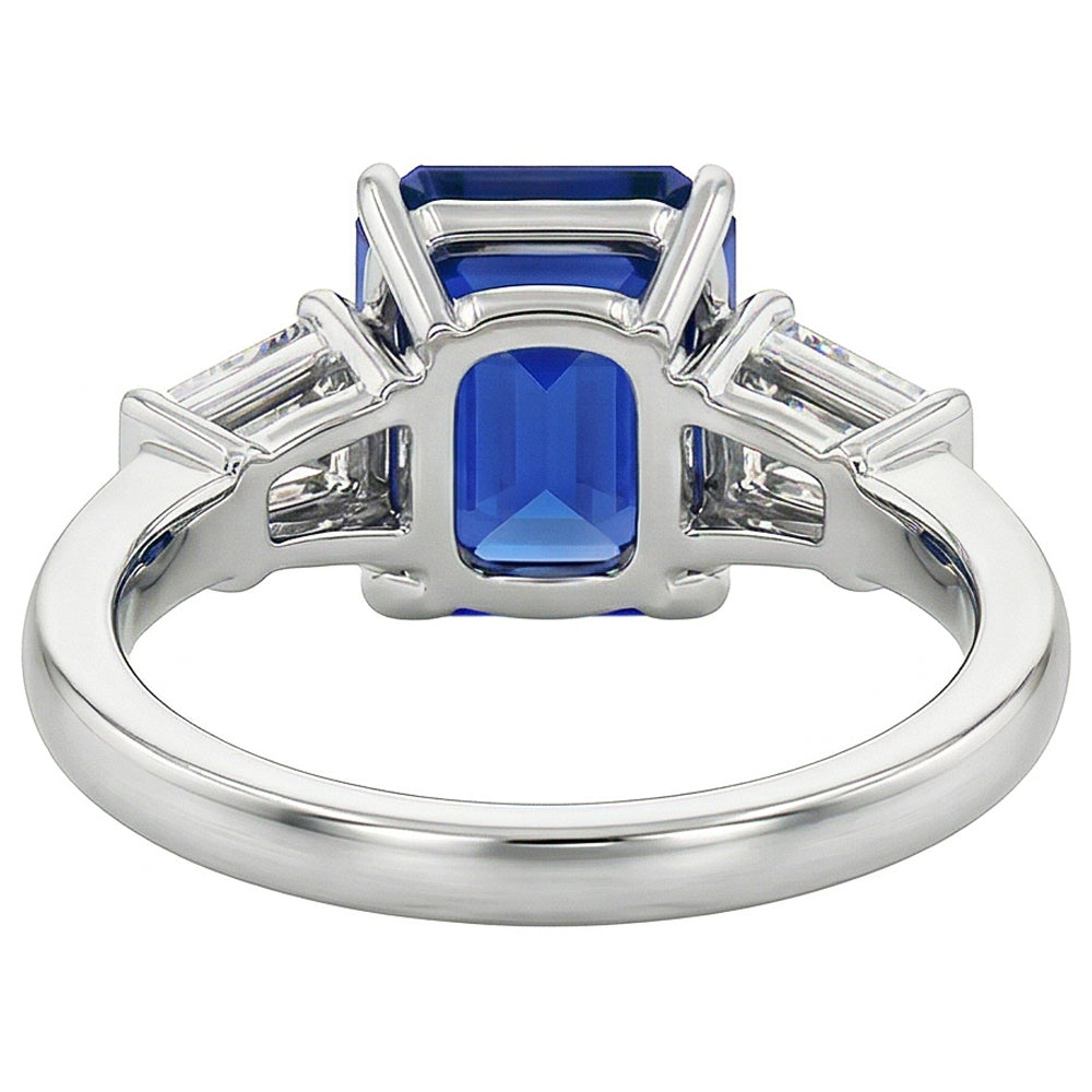Baguette Natural Earth Mined Diamond 3 Stone Ring Asscher Cut Blue Sapphire 2.50 Carats