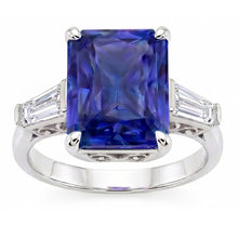 Baguette Natural Earth Mined Diamond 3 Stone Ring Radiant Light Blue Sapphire 2.50 Carats