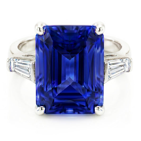Baguette Natural Earth Mined Diamond 3 Stone Ring Radiant Light Blue Sapphire 2.50 Carats