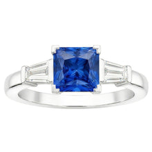 Baguette Natural Earth Mined Diamond 3 Stone Ring Radiant Light Blue Sapphire 2.50 Carats
