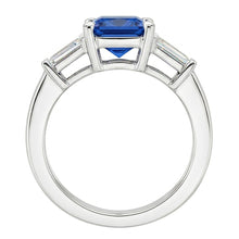 Baguette Natural Earth Mined Diamond 3 Stone Ring Radiant Light Blue Sapphire 2.50 Carats