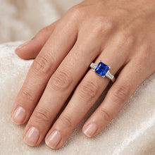 Baguette Natural Earth Mined Diamond 3 Stone Ring Radiant Light Blue Sapphire 2.50 Carats