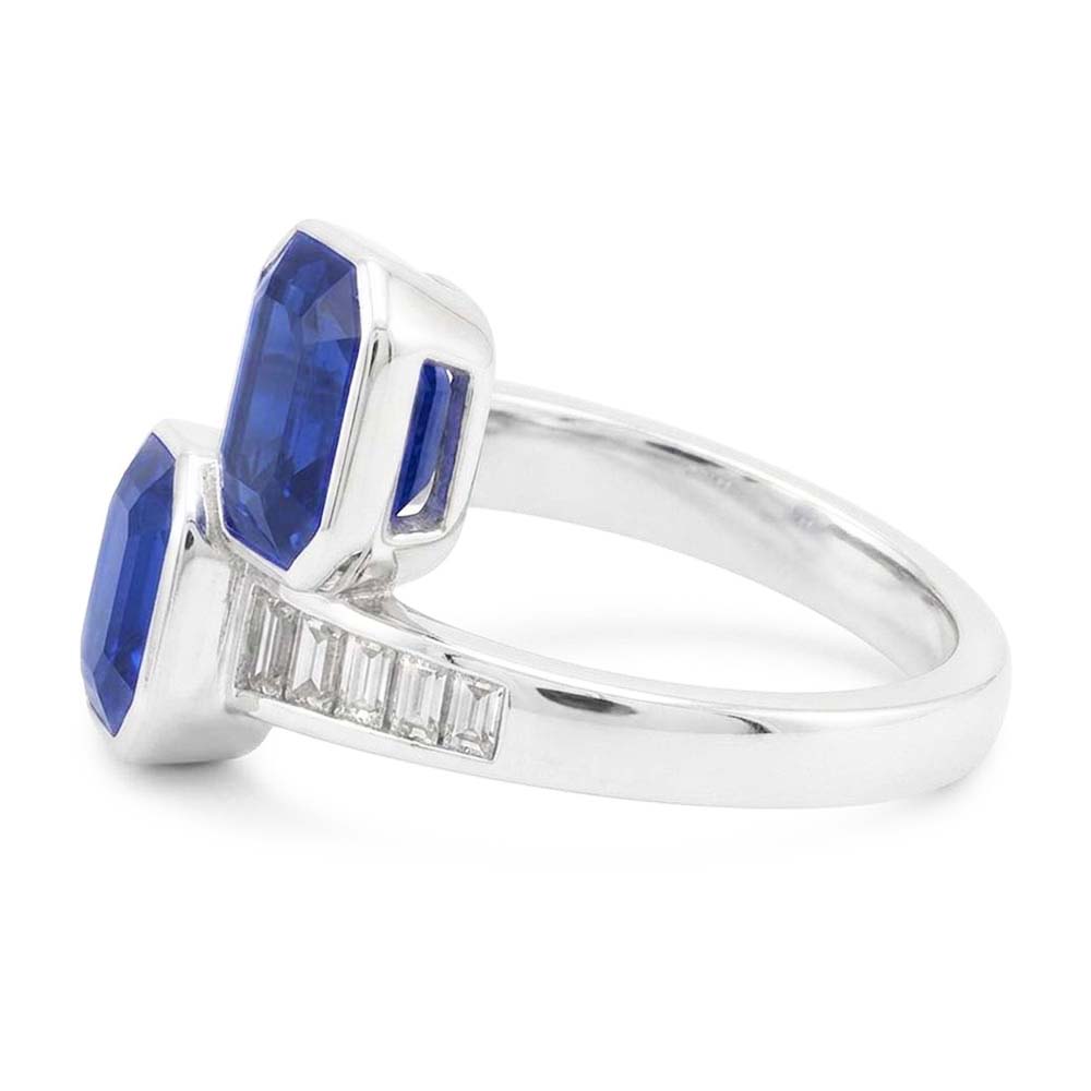 Baguette Natural Earth Mined Diamond Asscher Sapphire Ring Bezel & Channel Set 4.50 Carats