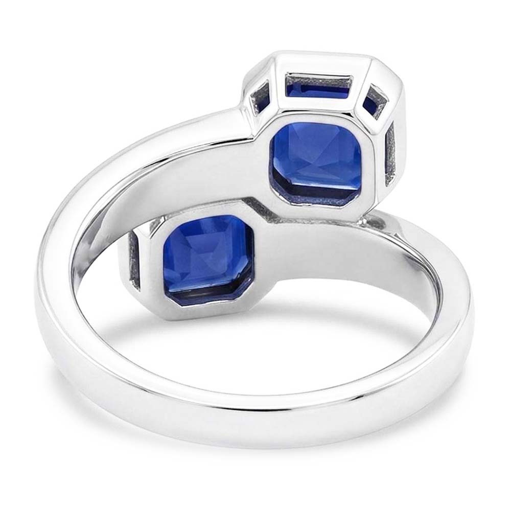 Baguette Natural Earth Mined Diamond Asscher Sapphire Ring Bezel & Channel Set 4.50 Carats