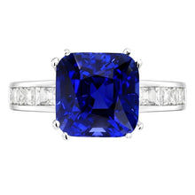 Baguette Natural Earth Mined Diamond Cushion Blue Sapphire Ring 4 Carats Gold 14K Jewellery