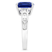Baguette Natural Earth Mined Diamond Cushion Blue Sapphire Ring 4 Carats Gold 14K Jewellery