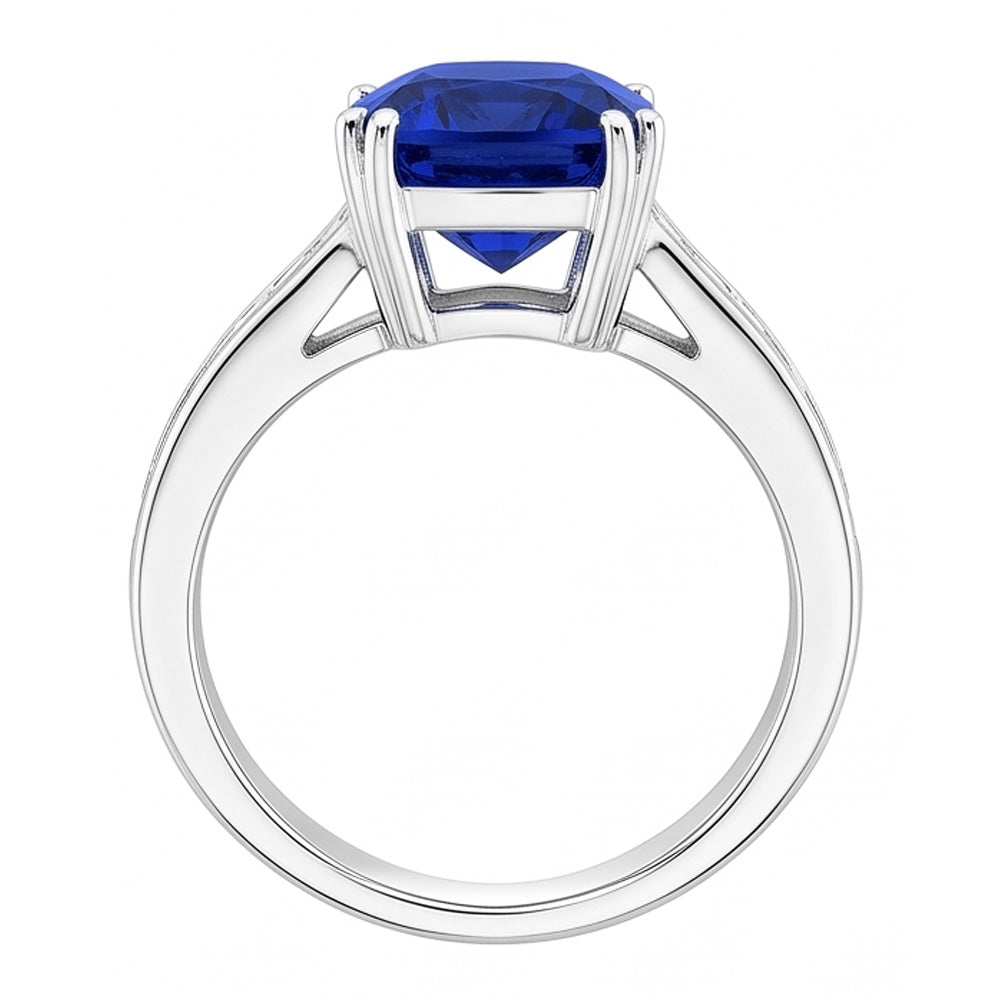 Baguette Natural Earth Mined Diamond Cushion Blue Sapphire Ring 4 Carats Gold 14K Jewellery