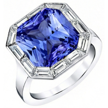 Baguette Natural Earth Mined Diamond Halo Radiant Blue Sapphire Ring 3.50 Carats 14K Gold