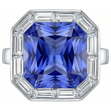 Baguette Natural Earth Mined Diamond Halo Radiant Blue Sapphire Ring 3.50 Carats 14K Gold