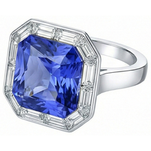 Baguette Natural Earth Mined Diamond Halo Radiant Blue Sapphire Ring 3.50 Carats 14K Gold