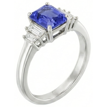 Baguette Natural Earth Mined Diamond Ring Ceylon Sapphire Jewellery 2.50 Carats 4 Prong Set