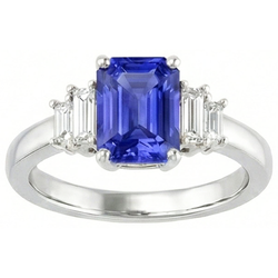 Baguette Natural Earth Mined Diamond Ring Ceylon Sapphire Jewellery 2.50 Carats 4 Prong Set