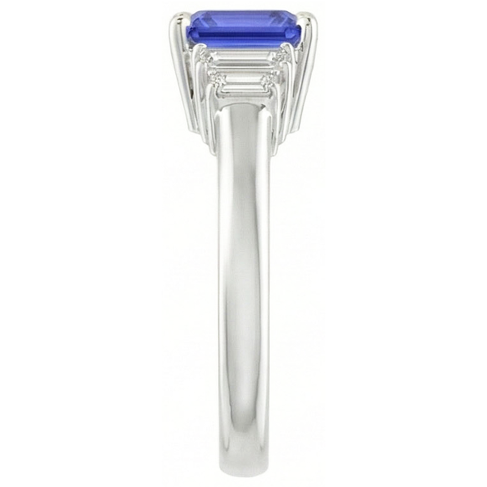 Baguette Natural Earth Mined Diamond Ring Ceylon Sapphire Jewellery 2.50 Carats 4 Prong Set