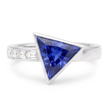 Baguette Natural Earth Mined Diamond Ring Trillion Bezel Set Blue Sapphire 1.75 Carats
