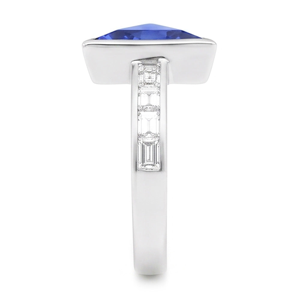 Baguette Natural Earth Mined Diamond Ring Trillion Bezel Set Blue Sapphire 1.75 Carats