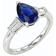 Baguette Natural Earth Mined Diamond Three Stone Ceylon Sapphire Ring 2.50 Carats