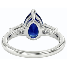 Baguette Natural Earth Mined Diamond Three Stone Ceylon Sapphire Ring 2.50 Carats