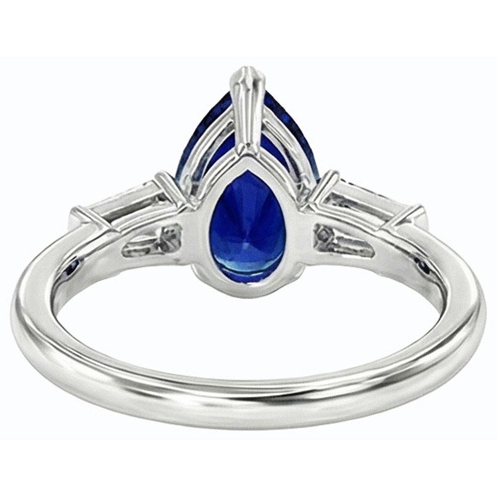 Baguette Natural Earth Mined Diamond Three Stone Ceylon Sapphire Ring 2.50 Carats