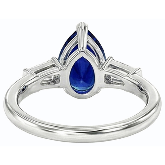 Baguette Natural Earth Mined Diamond Three Stone Ceylon Sapphire Ring 2.50 Carats
