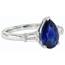 Baguette Natural Earth Mined Diamond Three Stone Ceylon Sapphire Ring 2.50 Carats