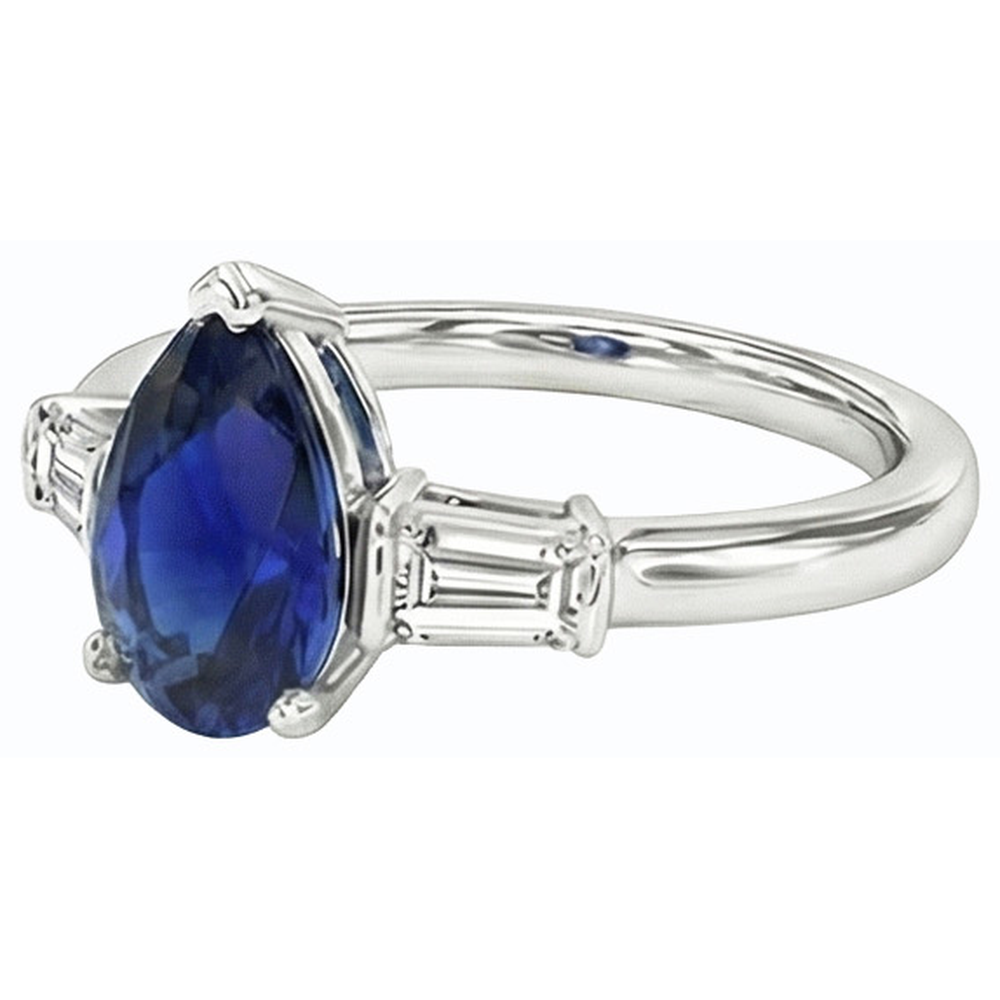Baguette Natural Earth Mined Diamond Three Stone Ceylon Sapphire Ring 2.50 Carats