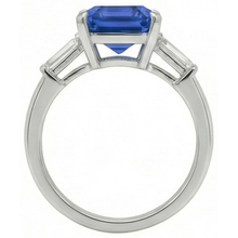 Baguette Natural Earth Mined Diamond Three Stone Emerald Ceylon Sapphire Ring 3.50 Carats